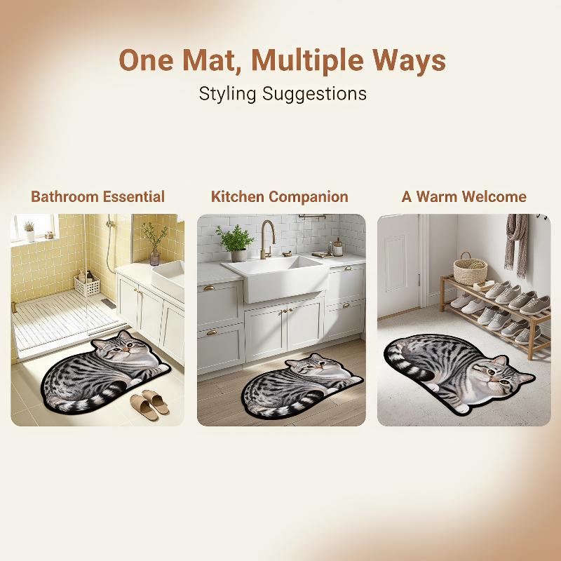 Home Decor Bathroom Ideas - Diatomit Banyo Paspası Güzel Kedi Baskılı