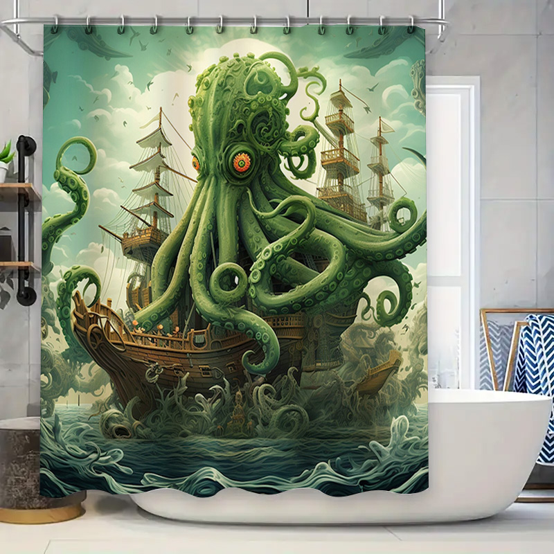 Home Decor Bathroom Ideas - Ahtapot Gemi Duş Perdesi Gerçeküstü Deniz