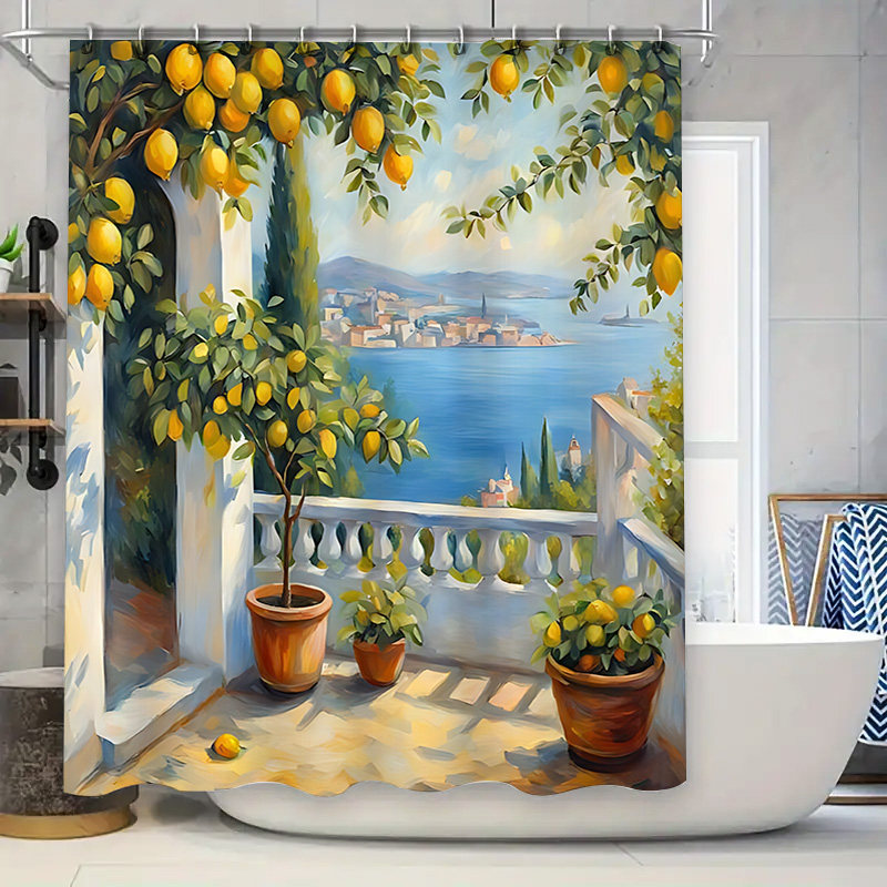 Home Decor Bathroom Ideas - Akdeniz Limon Bahçesi Duş Perdesi, Kıyı