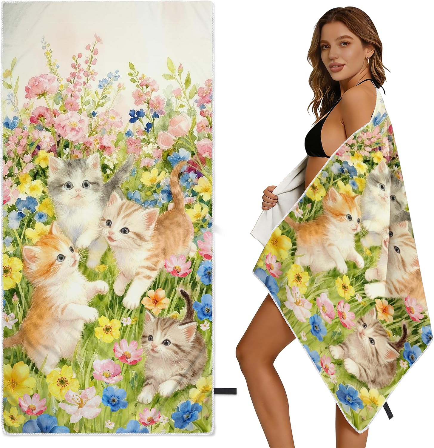Home Decor Bathroom Ideas - Sevimli Kedi Çiçek Desenli Polyester Banyo