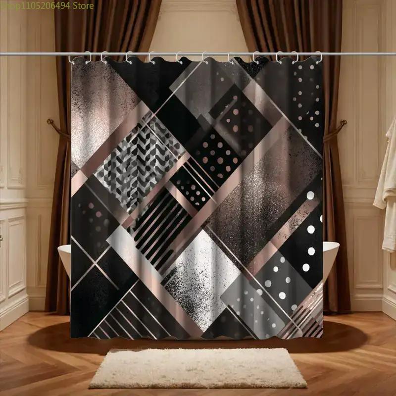 Home Decor Bathroom Ideas - Modern Geometrik Soyut Duş Perdesi, Siyah
