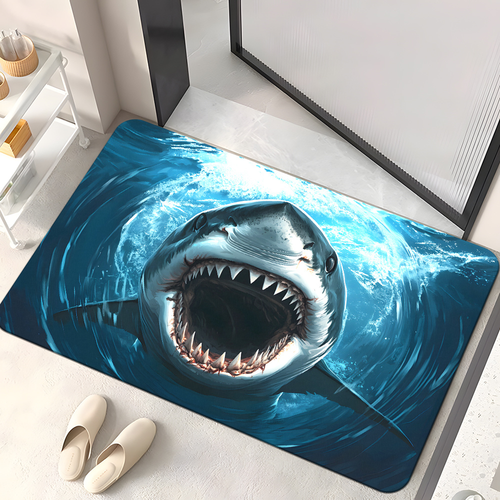 Home Decor Bathroom Ideas - Dayanıklı Köpekbalığı Baskılı Kapı Paspası Okyanus