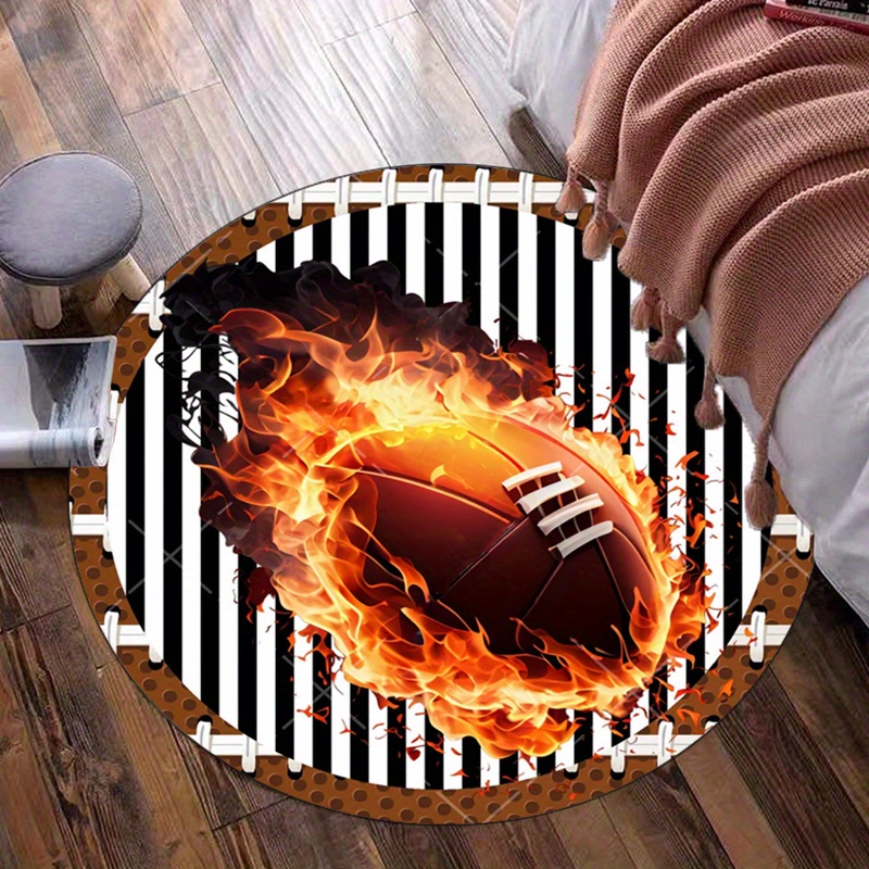 Home Decor Bathroom Ideas - Alevli Futbol Yuvarlak Halı Oturma Odası