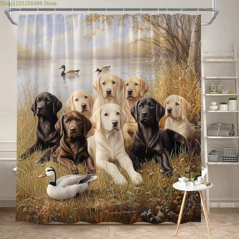 Home Decor Bathroom Ideas - Labrador Köpek Ailesi Duş Perdesi, Ördek