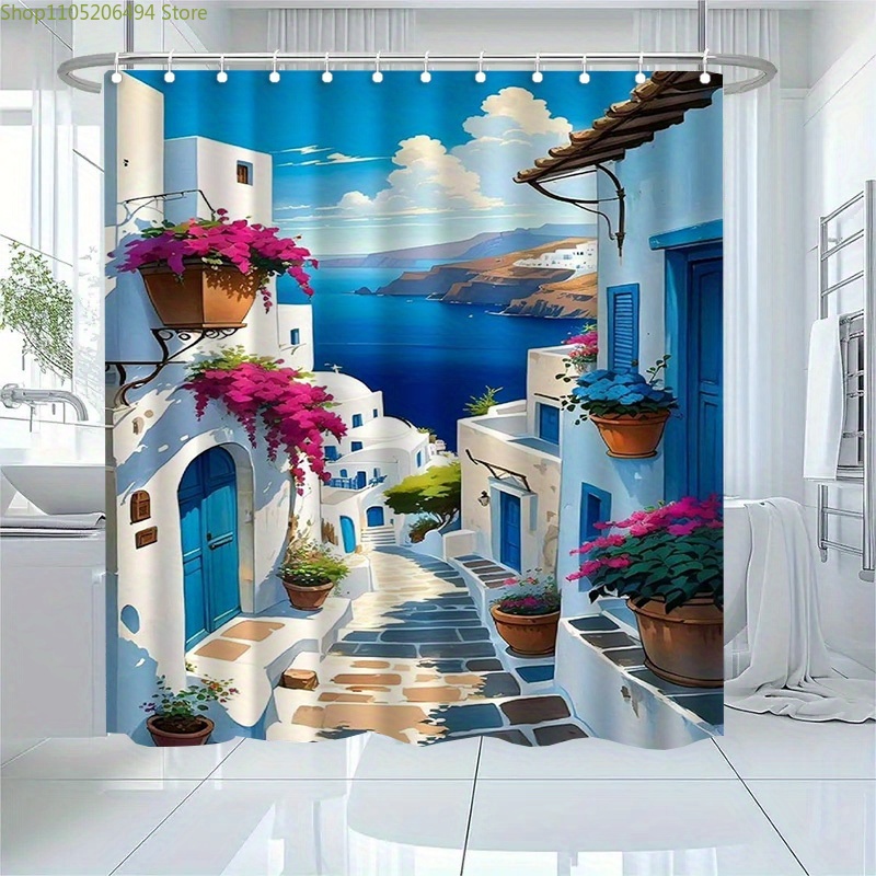 Santorini Yunan Adası Duş Perd - Home Decor Bathroom Ideas incelemesi ve fiyatı
